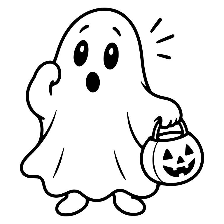 Startled Ghost With Raised Hand and Pumpkin Bucket — free fantasy-creature SVG cut file