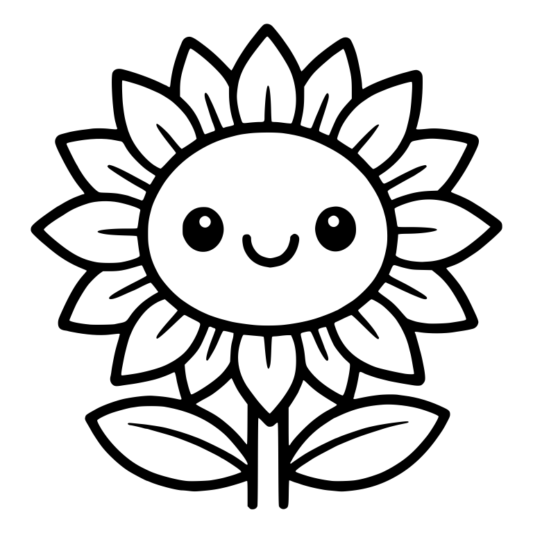 Smiling Sunflower With Pointed Petals and Plain Leaves — free floral SVG cut file