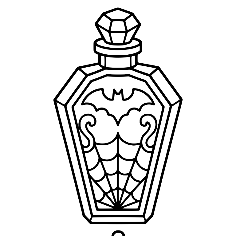 Coffin-Shaped Bottle with Bat and Spiderweb Inside — free objects SVG cut file