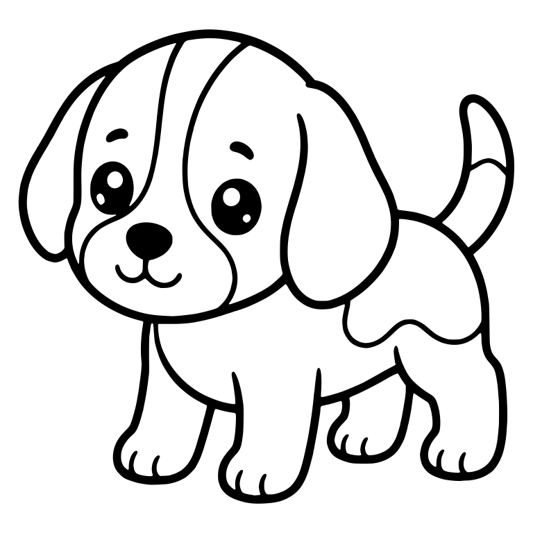 Standing Beagle Puppy with Closed Smile and Spotted Tail — free animal SVG cut file