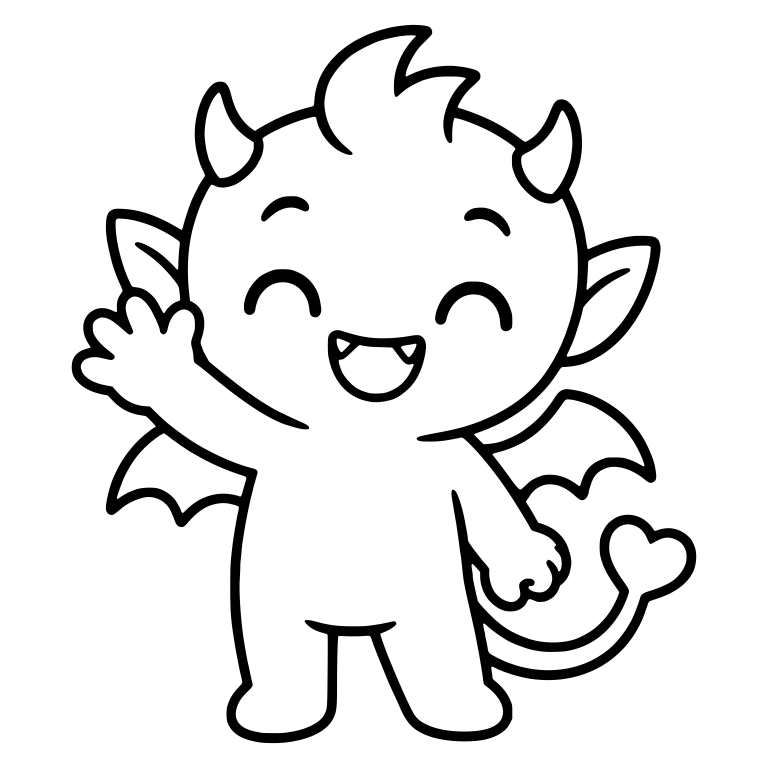 Cheerful Little Devil Waving With Heart Tail and Wings — free fantasy-creature SVG cut file