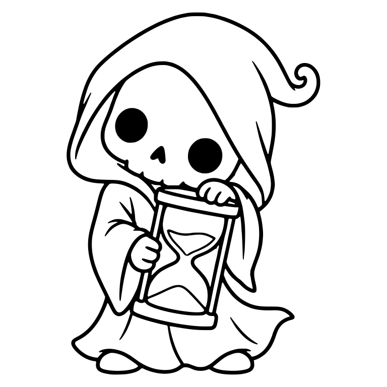 Grim Reaper Peeking Over Large Hourglass with Curled Hood — free characters SVG cut file