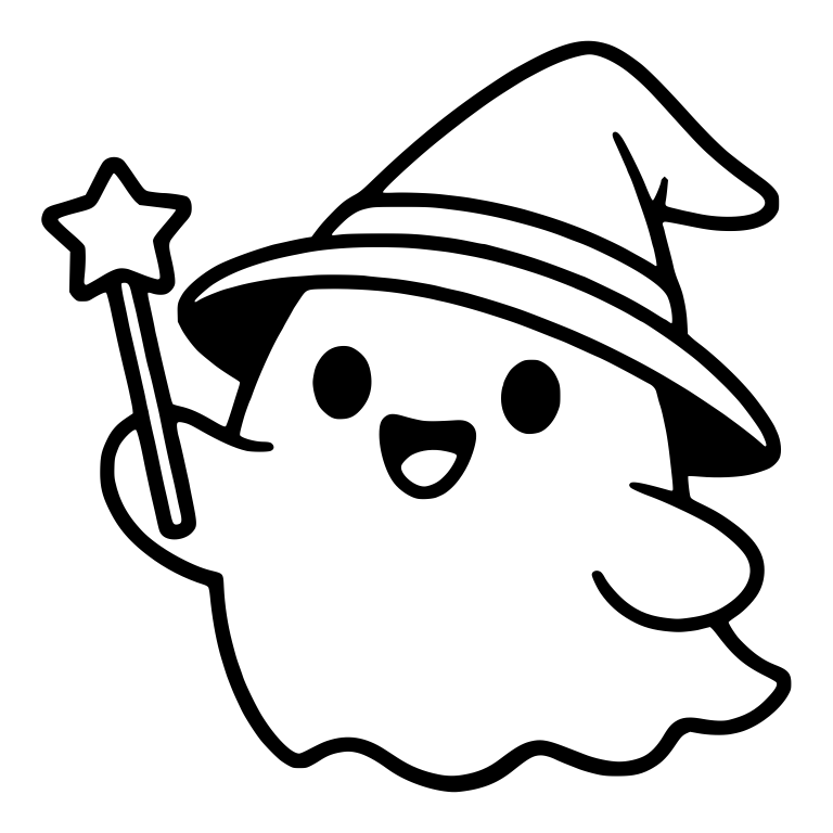 Happy Ghost in Witch Hat Holding Star Wand — free fantasy-creature SVG cut file