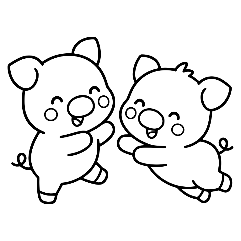 Two Kawaii Piglets Dancing With Rosy Cheeks — free animal SVG cut file