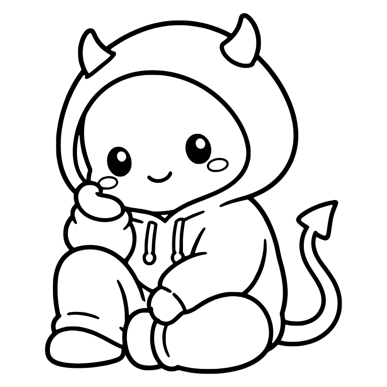 Kid in Devil Hoodie Sitting With Hand Near Cheek — free characters SVG cut file