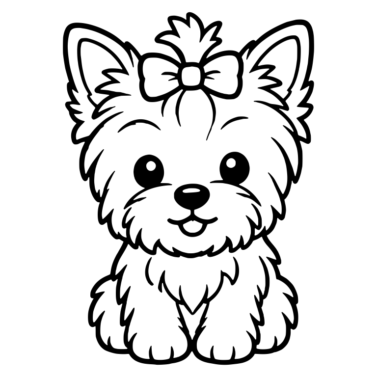 Sitting Yorkie Puppy With Bow and Small Tongue — free animal SVG cut file