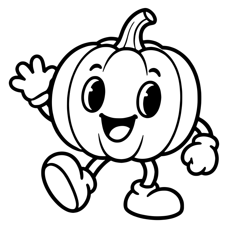 Retro Cartoon Pumpkin Walking And Waving — free holiday SVG cut file
