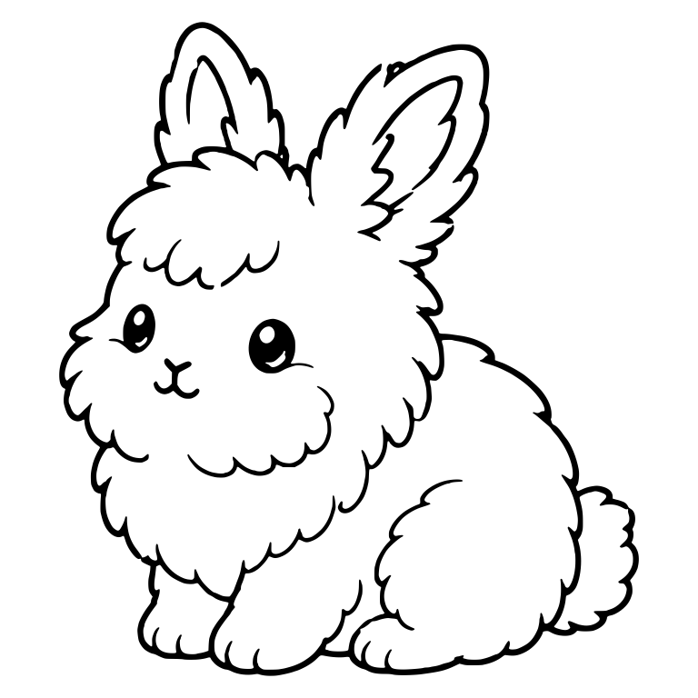 Fluffy Angora Bunny Sitting Three-Quarter View — free animal SVG cut file