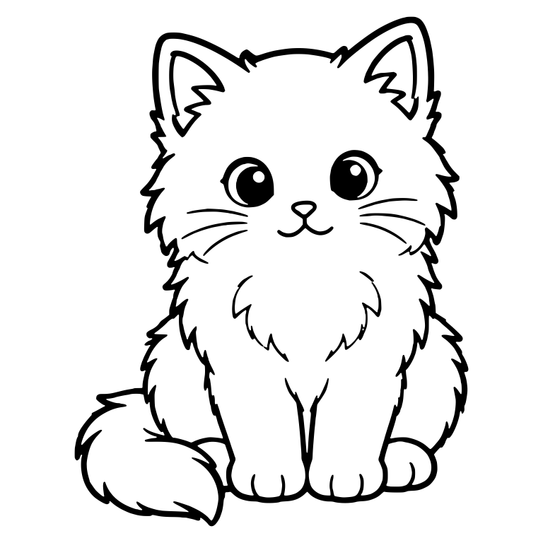 Fluffy Ragdoll Kitten Sitting With Tail on the Left — free animal SVG cut file