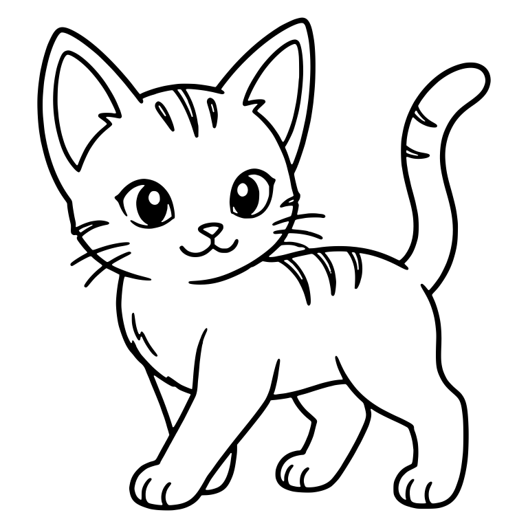 Kitten Walking With Raised Tail and Light Stripes — free animal SVG cut file