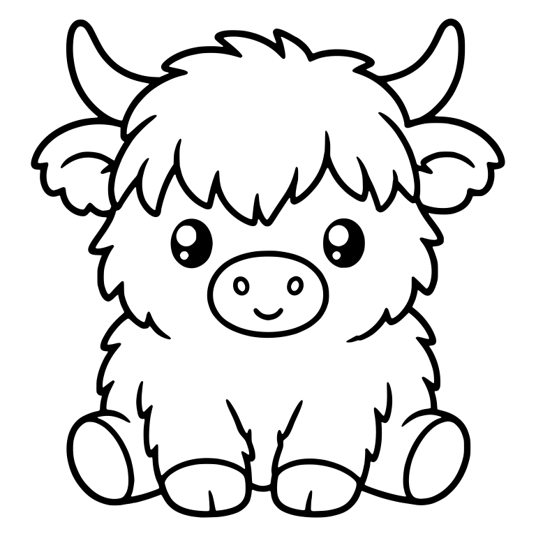 Sitting Baby Highland Calf With Sparkly Eyes — free animal SVG cut file