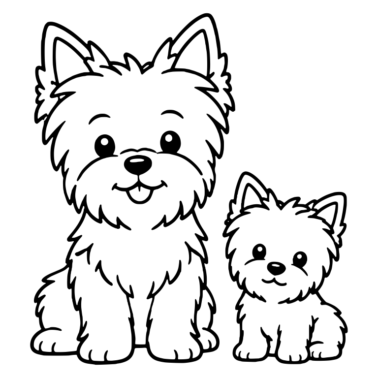 Sitting Yorkie Dog Beside Small Sitting Puppy — free animal SVG cut file