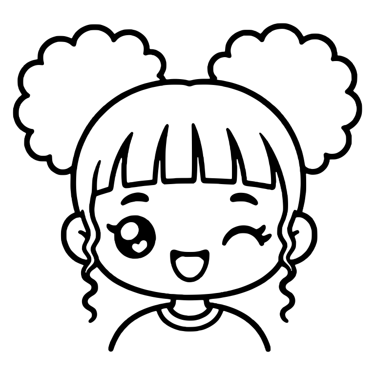 Winking Girl with Two Hair Puffs and Curly Side Strands — free characters SVG cut file