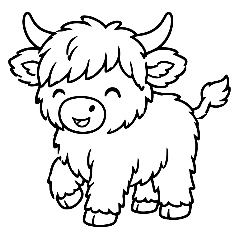 Happy Highland Calf Stepping Forward with Raised Hoof — free animal SVG cut file