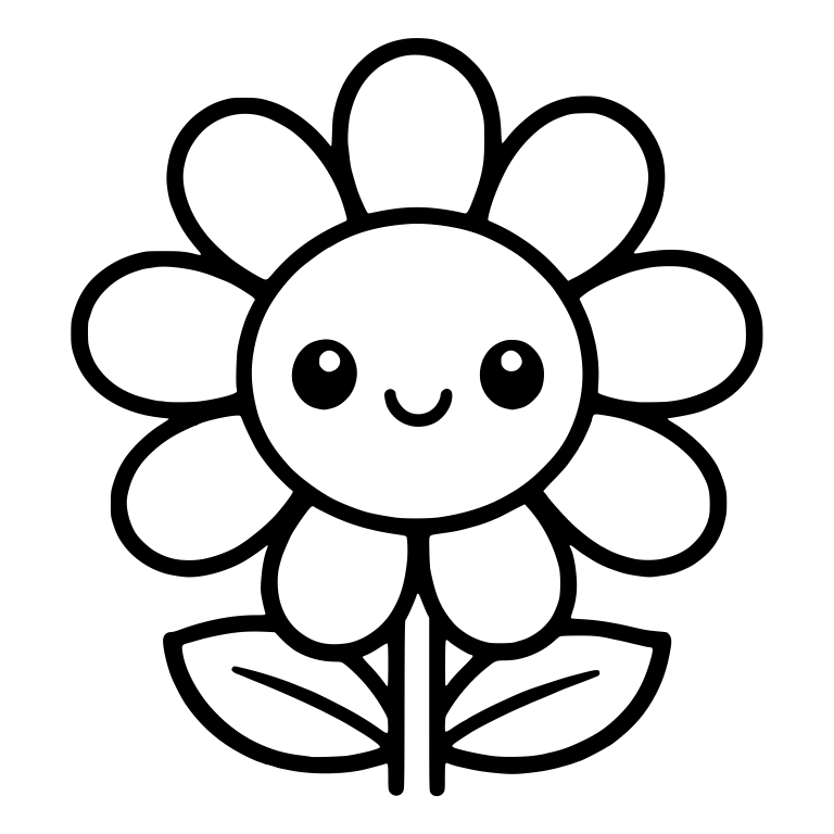 Smiling Daisy With Large Round Petals and Twin Stem — free floral SVG cut file