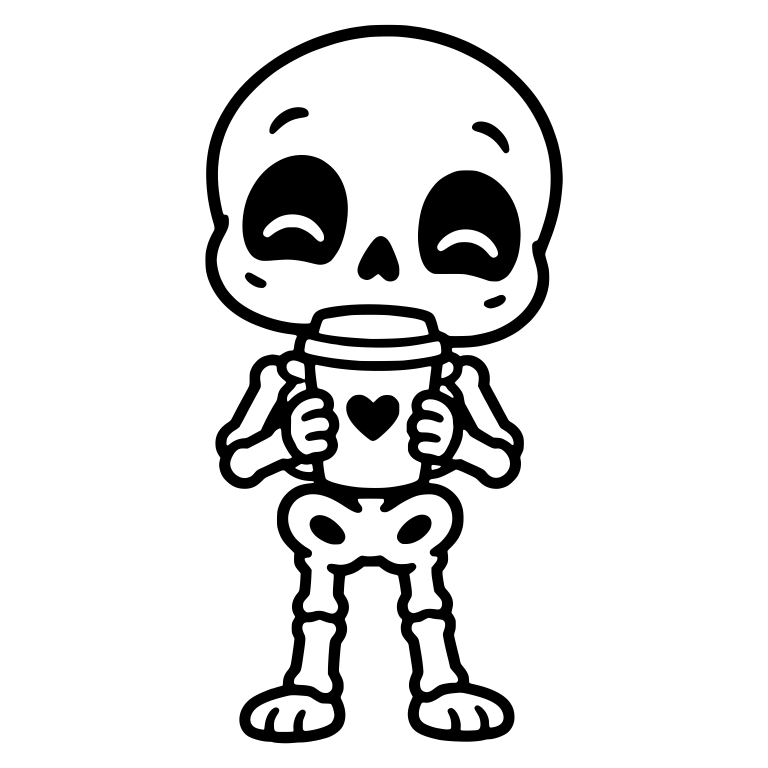 Cute Skeleton Holding Heart Coffee Cup in Both Hands — free skeleton SVG cut file