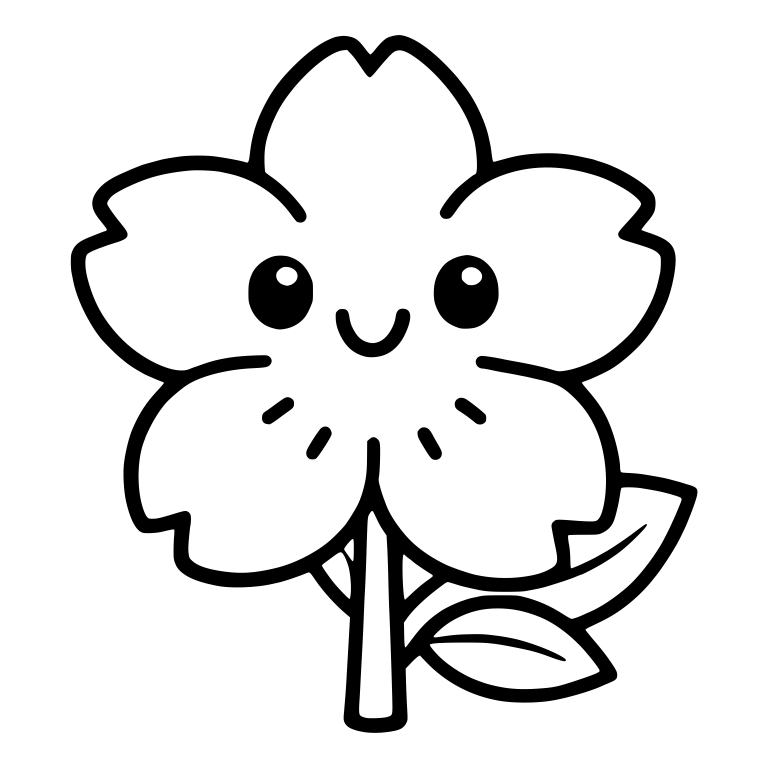 Cherry Blossom With Smiling Face, Stem and Leaf — free floral SVG cut file