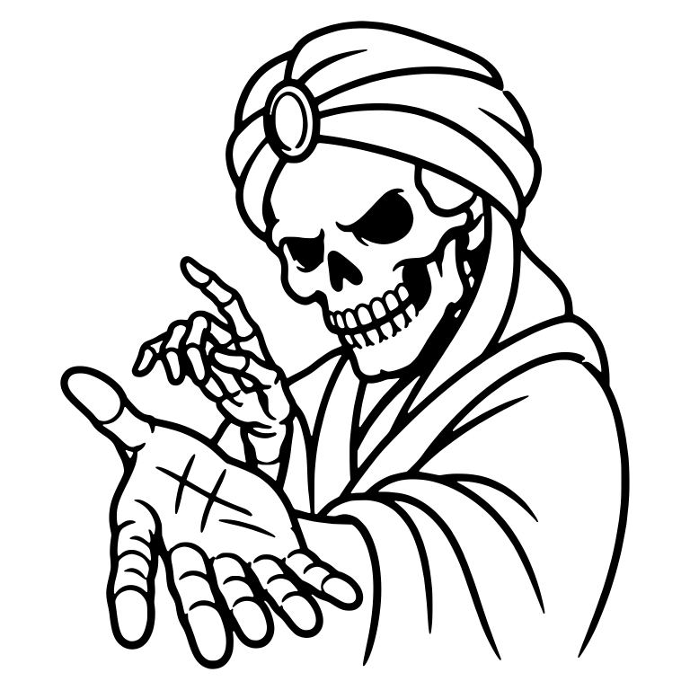 Skeleton Fortune Teller Pointing at Outstretched Palm — free skeleton SVG cut file