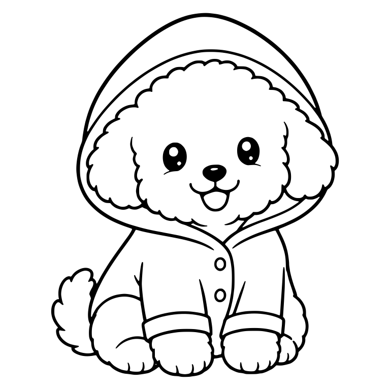 Fluffy Poodle Puppy in Hooded Button Jacket — free animal SVG cut file