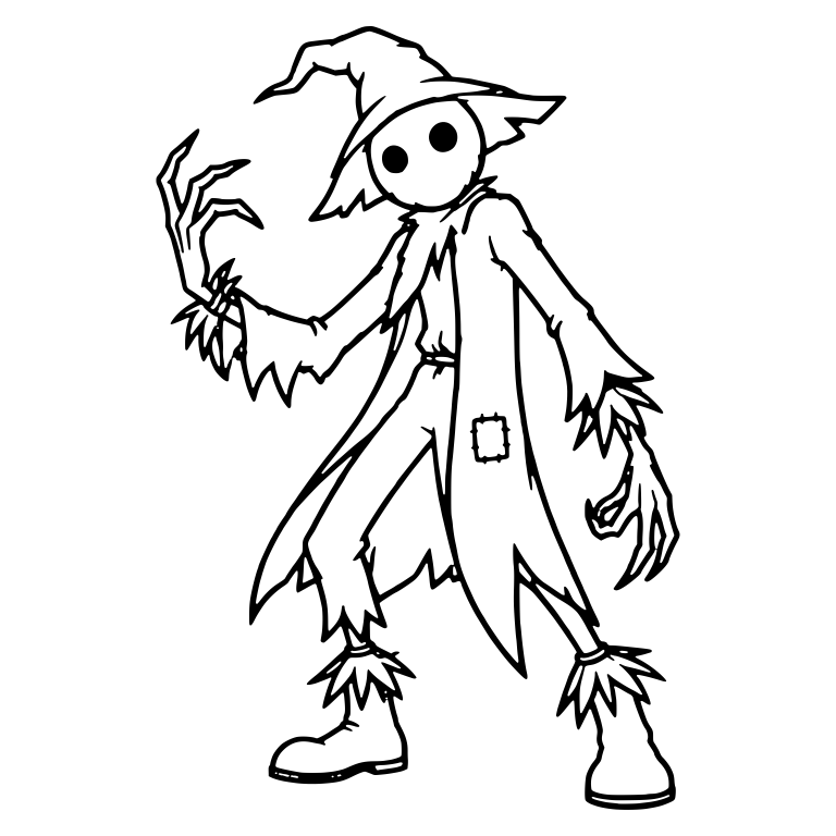 Lanky Scarecrow in Witch Hat With One Clawed Hand Raised — free characters SVG cut file