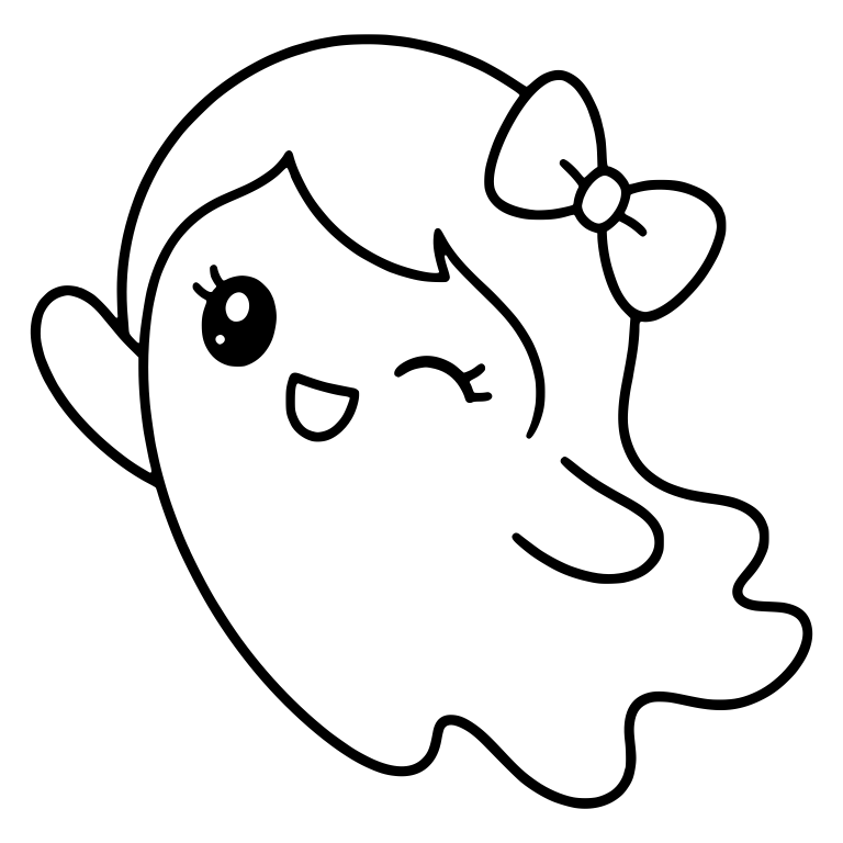 Winking Girl Ghost with Hair Bow Waving Hello — free fantasy-creature SVG cut file