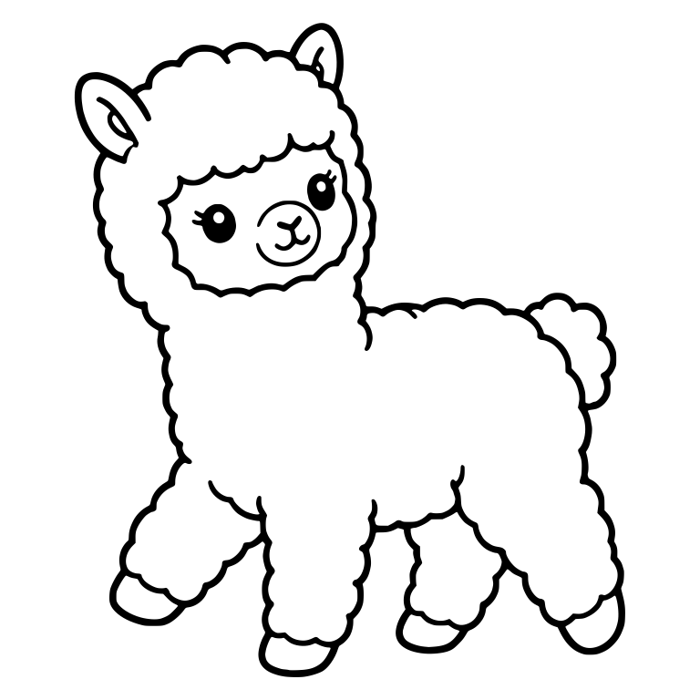 Kawaii Alpaca Stepping Forward with Eyelashes — free animal SVG cut file