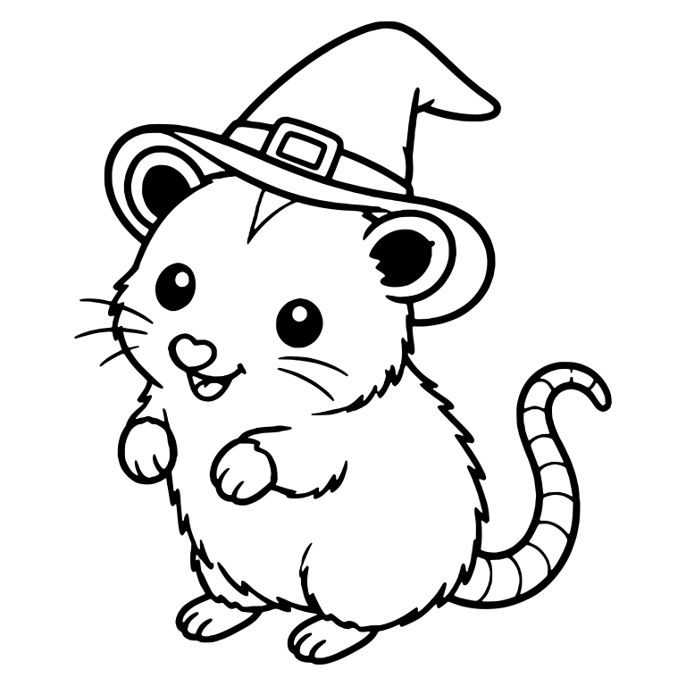 Waving Opossum in a Witch Hat Standing Up — free animal SVG cut file