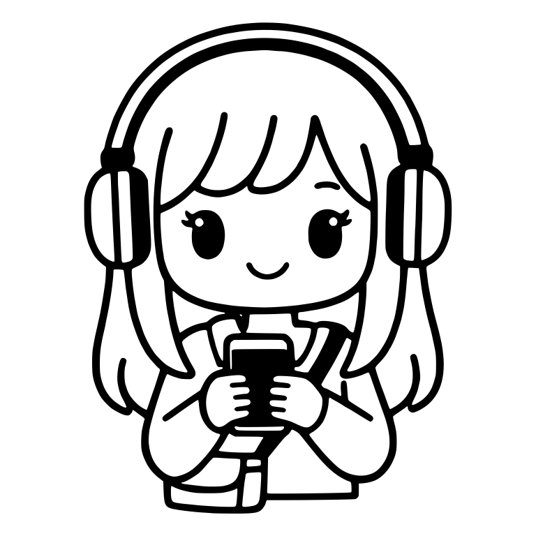 Kawaii Girl with Headphones Holding Phone — free characters SVG cut file