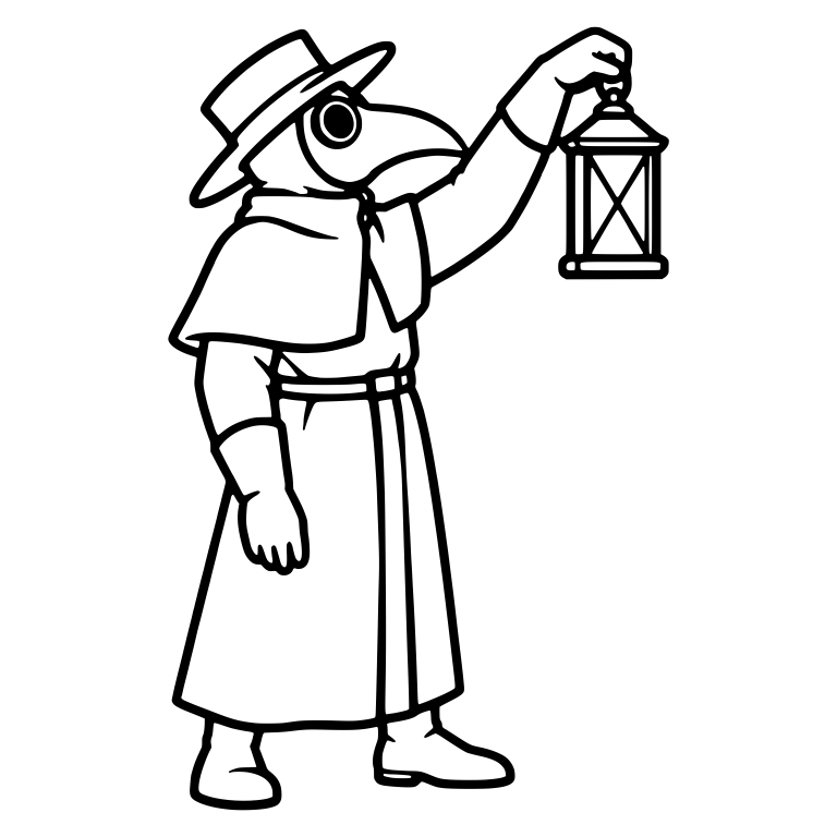 Plague Doctor Raising Lantern Overhead — free characters SVG cut file
