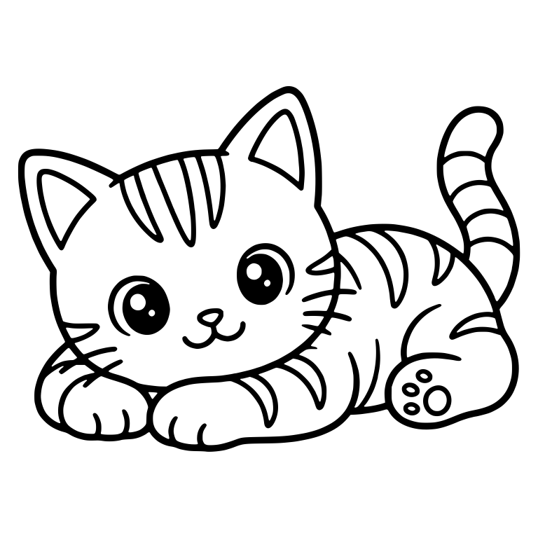 Striped Tabby Kitten Lying Down With Tail Up — free animal SVG cut file