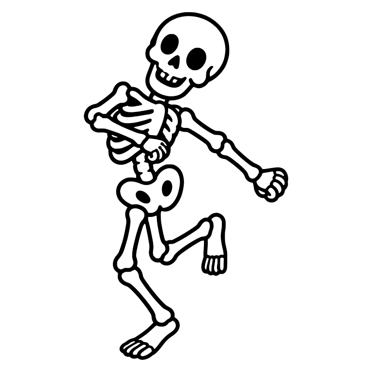 Retro Skeleton Dancing With Knee Up and Arm Across Chest — free skeleton SVG cut file