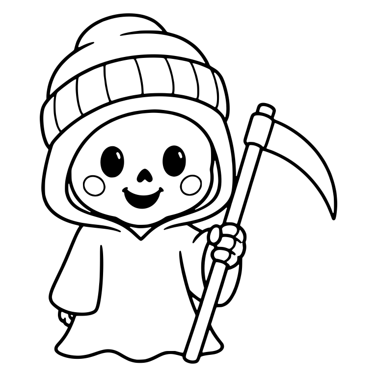 Smiling Reaper in Ribbed Beanie Holding Scythe — free characters SVG cut file