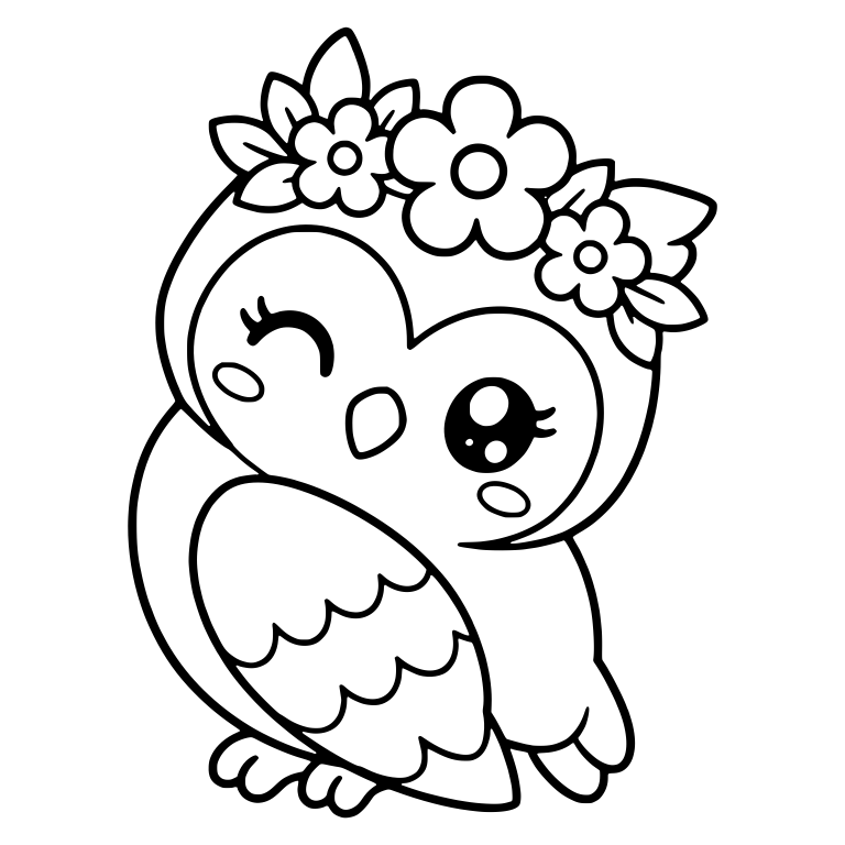 Winking Owl with Flower Crown and Tilted Head — free animal SVG cut file
