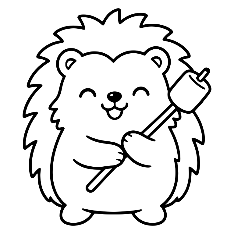Happy Hedgehog Hugging Marshmallow Stick, Eyes Closed — free animal SVG cut file