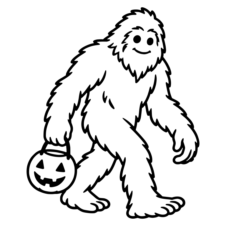 Gentle Bigfoot Strolling With a Pumpkin Pail — free fantasy-creature SVG cut file