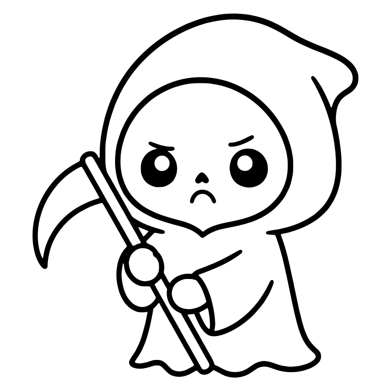 Pouty Hooded Reaper Gripping Scythe — free characters SVG cut file