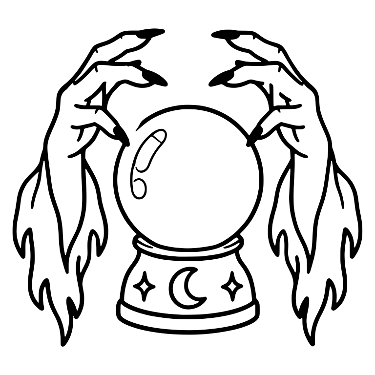 Ghostly Clawed Hands Around Crystal Ball on Moon Stand — free objects SVG cut file