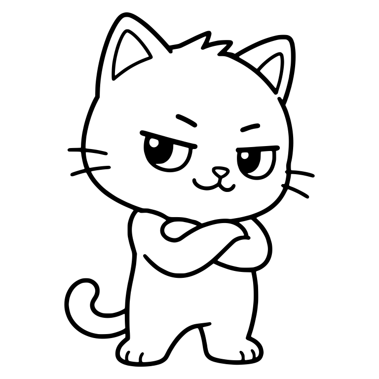 Smug Kitten Standing with Arms Crossed and Fur Tuft — free animal SVG cut file
