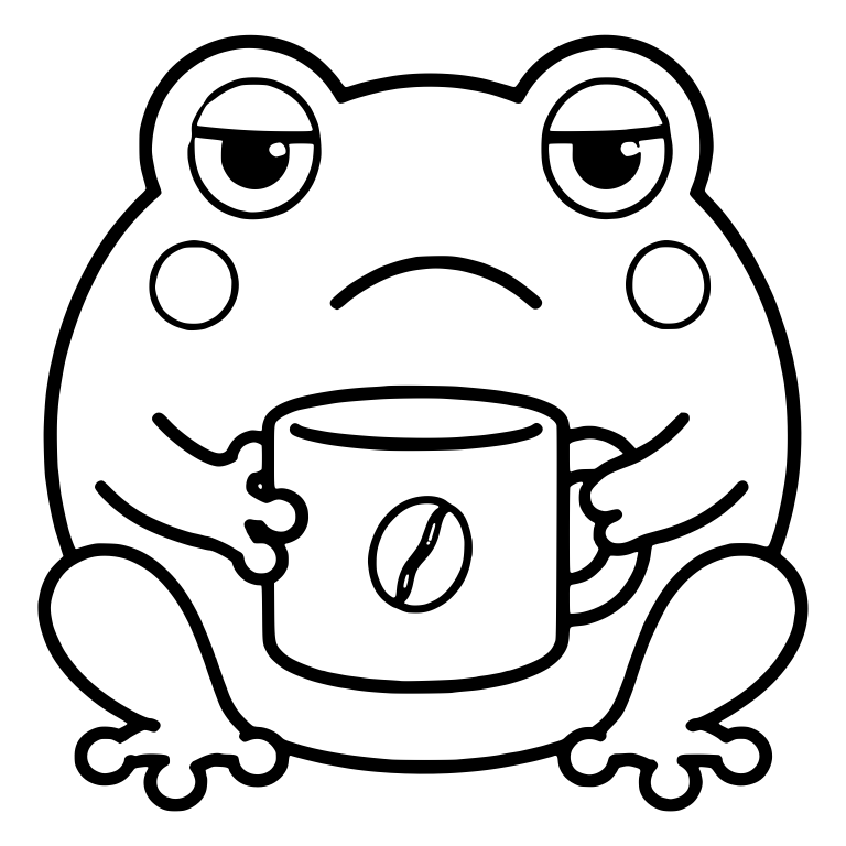 Grumpy Frog Holding a Coffee Mug With Bean Logo — free animal SVG cut file