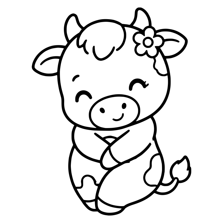 Happy Sitting Cow With Flower Hugging Its Hooves — free animal SVG cut file