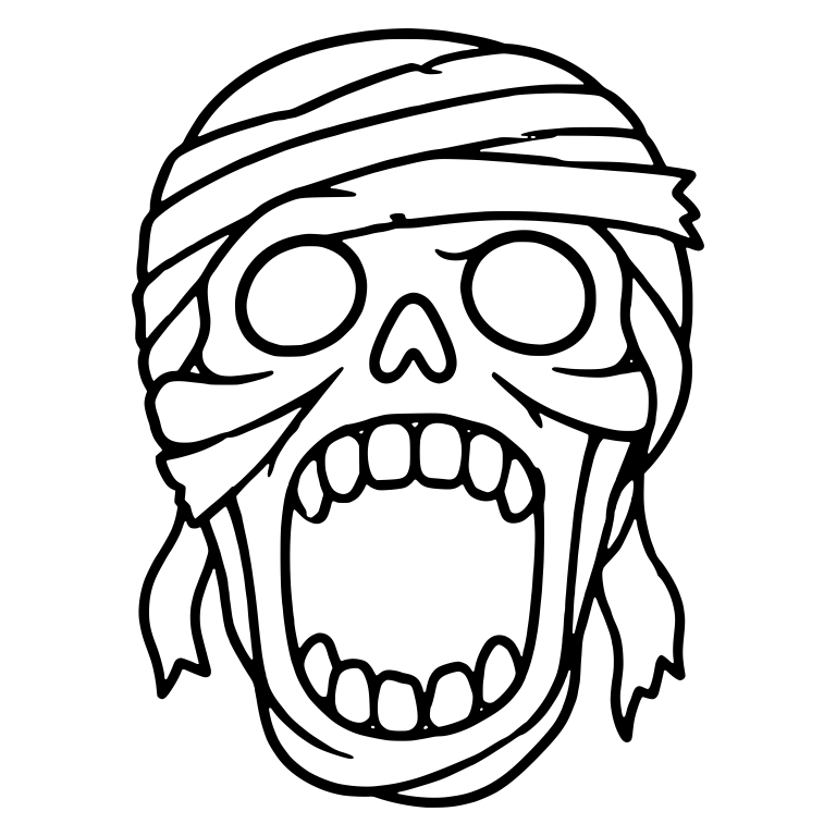 Skull-Faced Mummy Head With Headband Wrap and Open Jaw — free fantasy-creature SVG cut file
