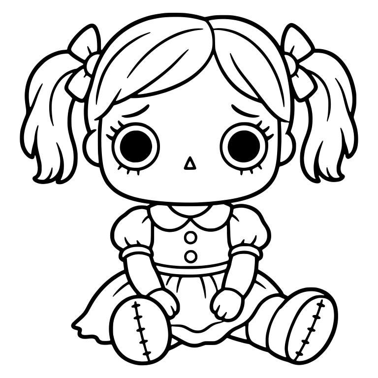 Worried Doll With Bow Pigtails And Button Dress — free characters SVG cut file