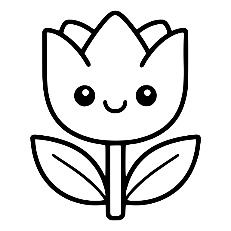 Smiling Kawaii Tulip With Tiny Back Petals and Slim Leaves — free floral SVG cut file