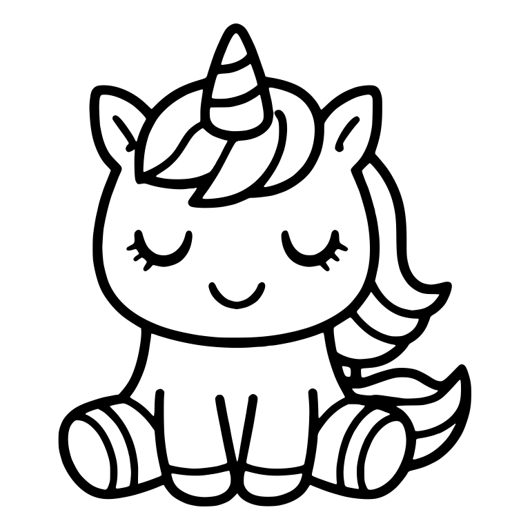 Sitting Kawaii Unicorn With Closed Eyes And Striped Horn — free fantasy-creature SVG cut file