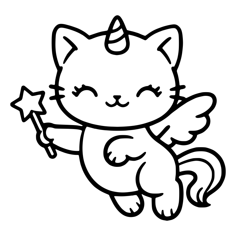 Flying Caticorn With Star Wand and Angel Wings — free animal SVG cut file