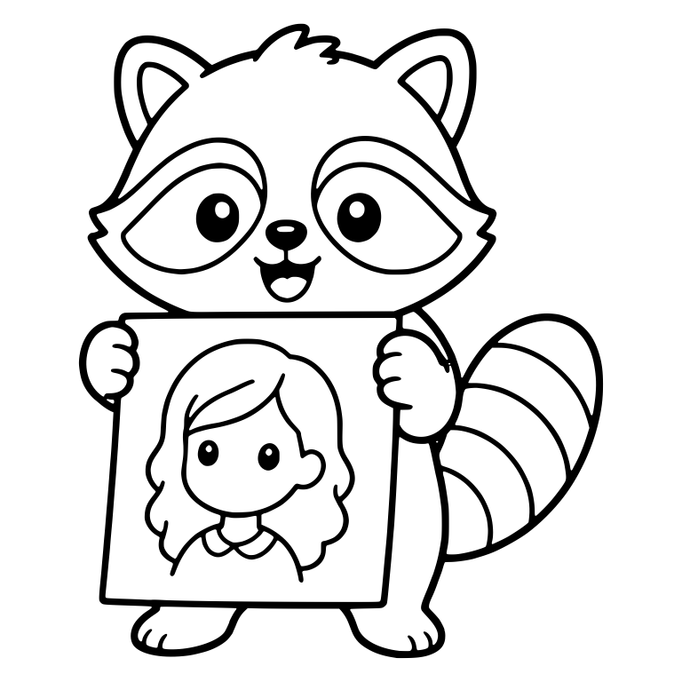 Raccoon Holding a Portrait Drawing of a Girl — free animal SVG cut file