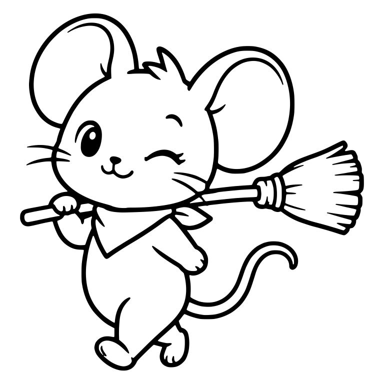Winking Mouse Walking with Broom and Neckerchief — free animal SVG cut file