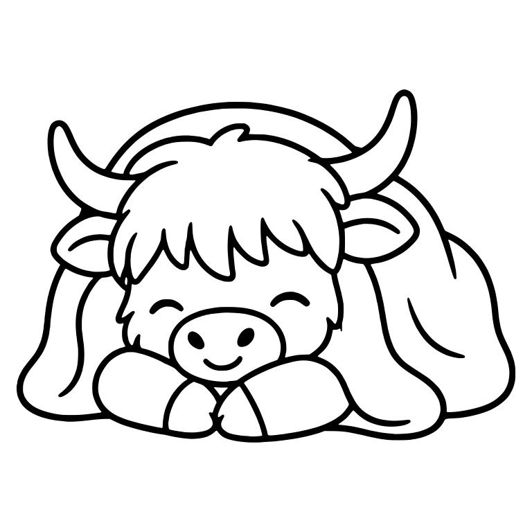 Highland Cow Peeking From Blanket With Paws Folded — free animal SVG cut file