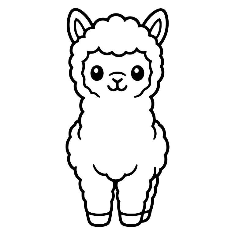 Fluffy Llama Standing Front View With Big Ears — free animal SVG cut file