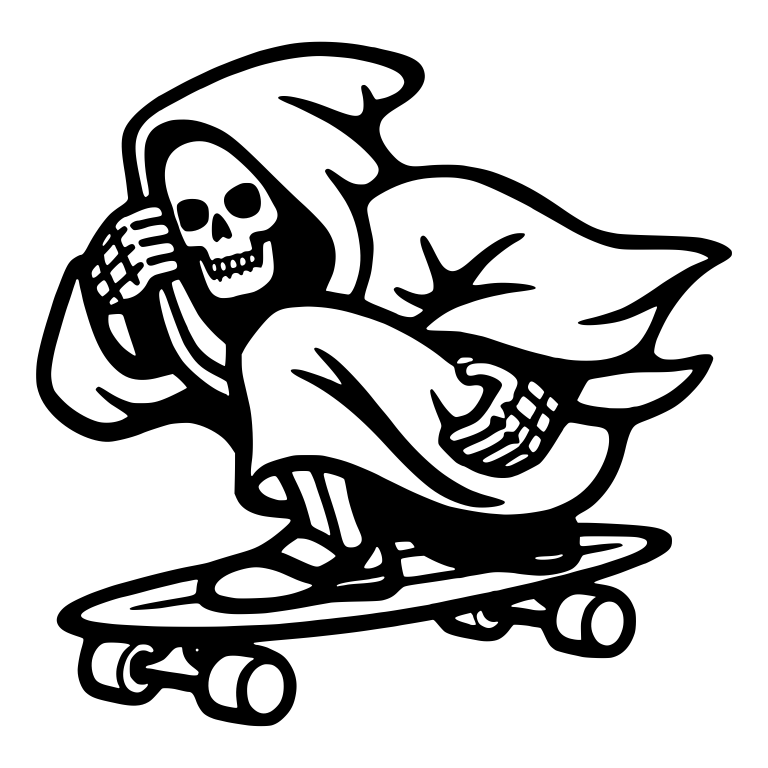 Hooded Reaper Crouching on Cruiser Longboard — free characters SVG cut file